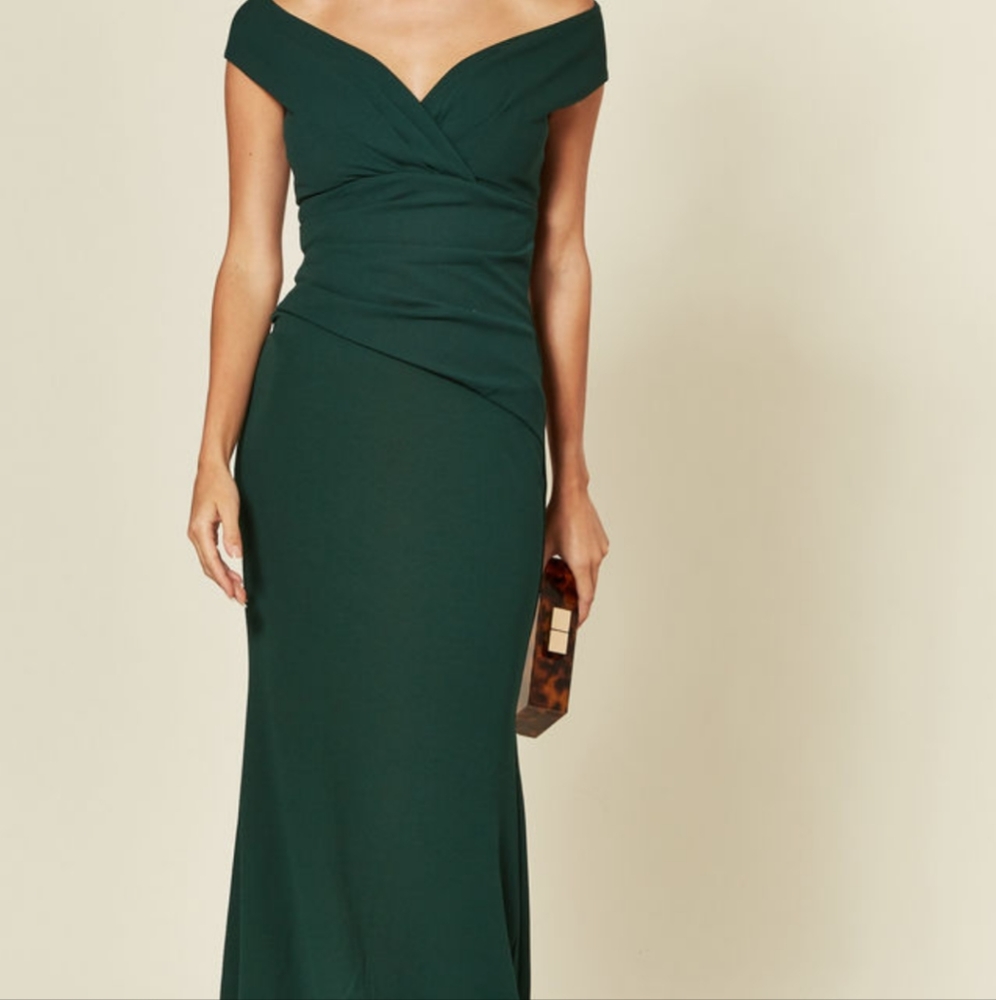 Bardot Pleated Occasion Maxi Dress in Emerald Green